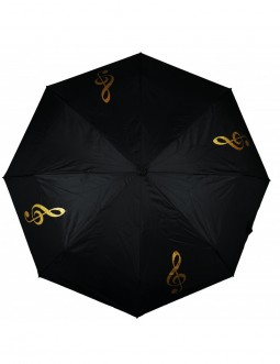 Paraplu zwart met goudkleurige vioolsleutels (in hoesje)