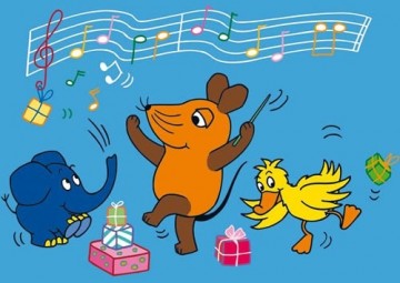 Ansichtkaart notenbalk dieren met cadeautjes