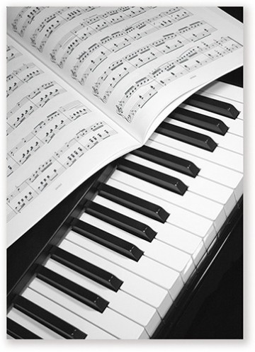 Ansichtkaart pianotoetsen bladmuziek