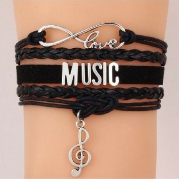 Armbandje vioolsleutel music zwart zilver