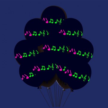 Ballon muziektekens neon zwart