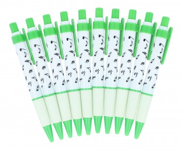 Balpen met clip en drukknop muziektekens wit groen