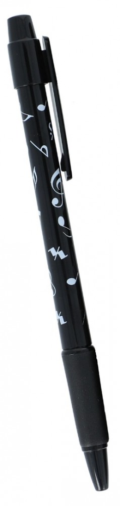 Balpen met clip en drukknop muziektekens zwart wit