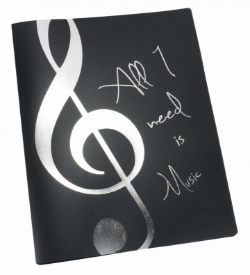 Bladmuziekshowalbum all i need is music vioolsleutel zwart zilver