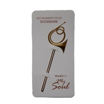 Boekenlegger metaal goudkleurig hoorn op kartonnetje