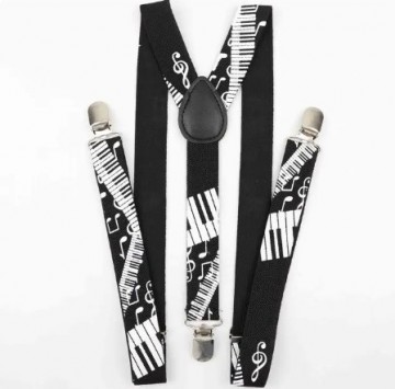 Bretels muziektekens en toetsen zwart wit