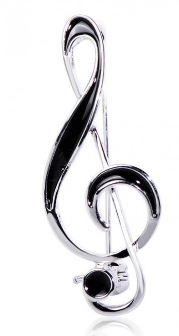 Broche speld vioolsleutel zilver zwart 0