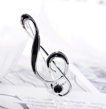 Broche speld vioolsleutel zilver zwart