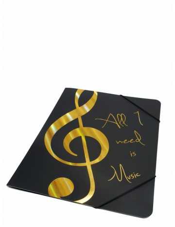 Elastiekmap all i need is music zwart goud 2