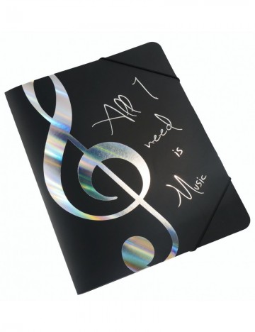 Elastiekmap all i need is music zwart zilver 2