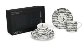 Espresso kop en schotel notenbalken wit zwart