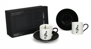 Espresso kop en schotel vioolsleutel wit zwart