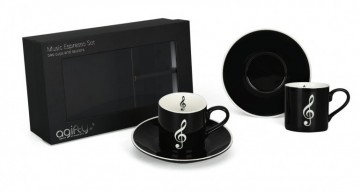 Espresso kop en schotel vioolsleutel zwart wit