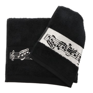 Handoek 50x100 zwart zilver notenbalk 7