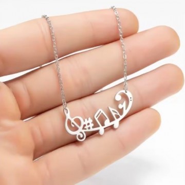 Ketting muziektekens in boogje zilver