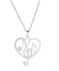 Ketting muziektekens in hartje zilver