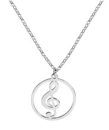 Ketting vioolsleutel in rondje zilver