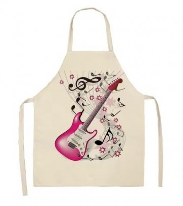 Keukenschort electrische gitaar notenbalk roze