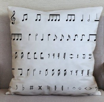 Kussenhoes muziektekens wit zwart