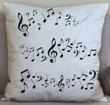 Kussenhoes notenbalken met muziektekens zwart wit