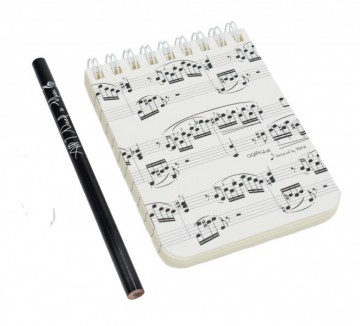Notitieboekje klein met potlood notenbalken wit
