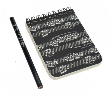 Notitieboekje klein met potlood notenbalken zwart