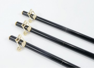 Pen zwart muzieknoten kristal goud