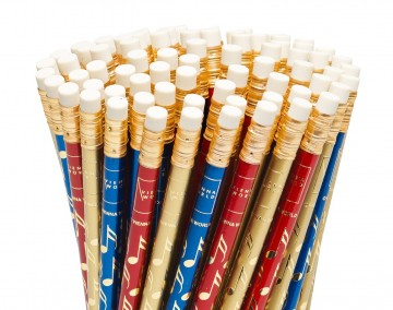 Potloden muzieknoten goud rood blauw halve afbeelding