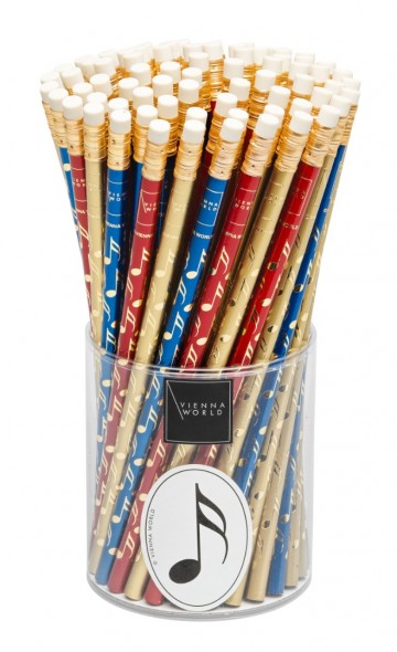 Potloden muzieknoten goud rood blauw