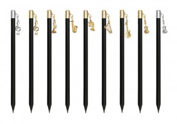 Potlood met kop en hanger allemaal