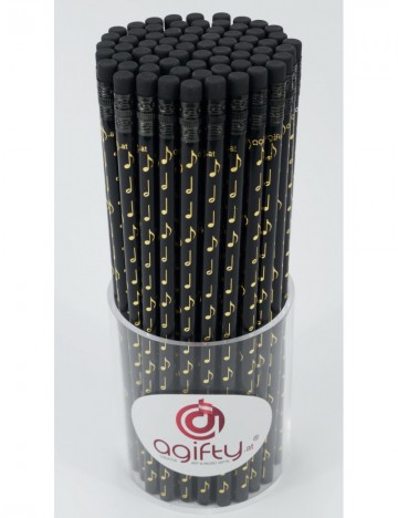 Potlood muzieknoten met gum zwart goud 2