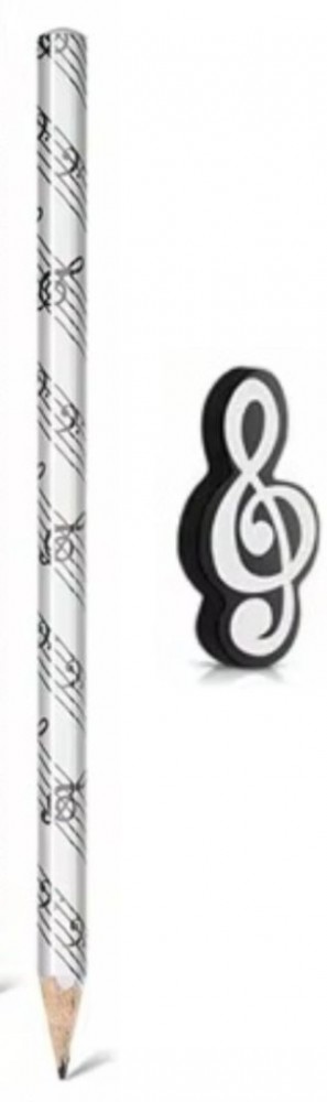 Potlood notenbalk met bas en vioolsleutels en gum vioolsleutel