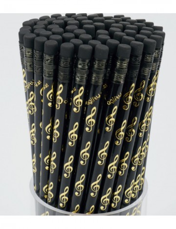 Potlood vioolsleutel met gum zwart goud 2