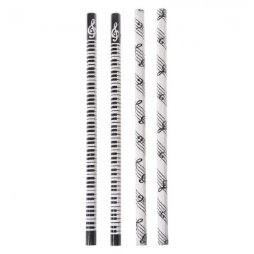 Potlood vioolsleutel met toetsen en notenbalk met viool en bassleutel 6 0