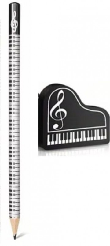 Potlood vioolsleutel pianotoetsen en gum vleugel