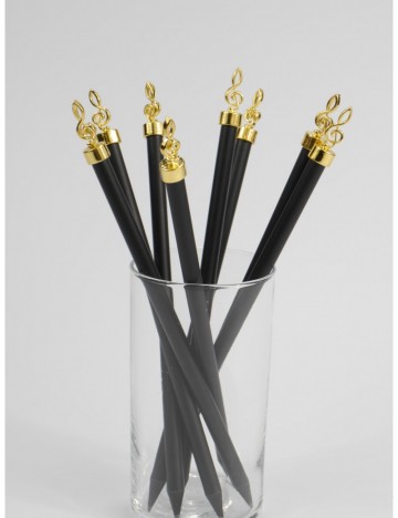 Potlood zwart met vioolsleutel kop goud