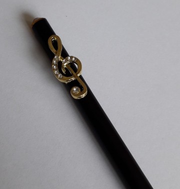 Potlood zwart met vioolsleutel kristal goud