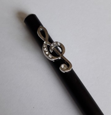 Potlood zwart met vioolsleutel kristal zilver