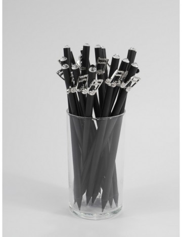 Potlood zwart muzieknoten kristal zilver