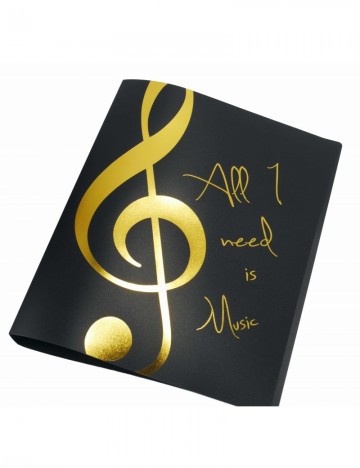 Ringband all i need is music vioolsleutel zwart goud