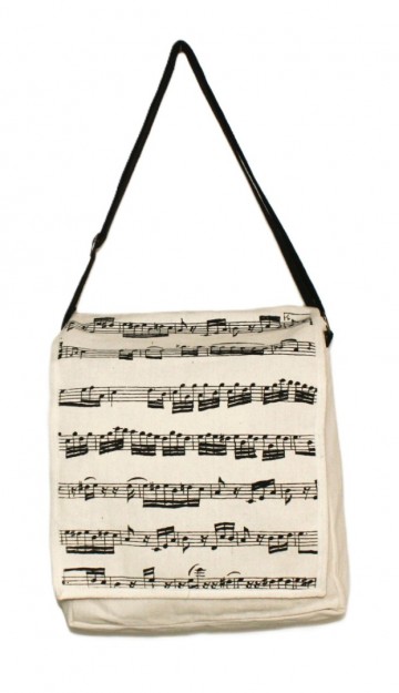 Schoudertas canvas notenbalken met flap