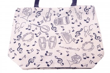 Schoudertas muziekinstrumenten en muziektekens jute blauw 3