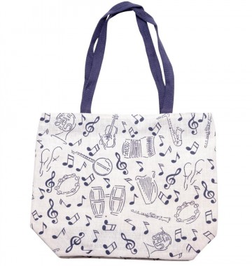 Schoudertas muziekinstrumenten en muziektekens jute blauw