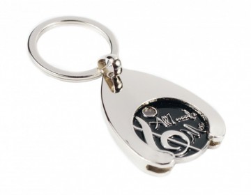 Sleutelhanger met winkelwagenmuntje in metalen houdertje