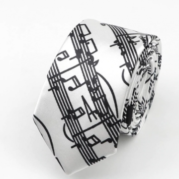 Stropdas notenbalk wit zwart