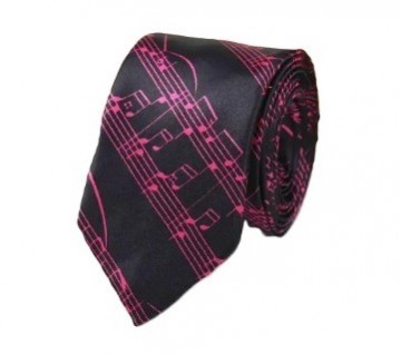 Stropdas notenbalken zwart roze