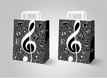 Tasje papier zwart wit vioolsleutel muziektekens