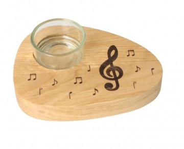 Theelichthouder hout vioolsleutel en muzieknoten