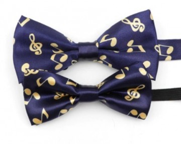 Vlinderstrik blauw met goudgele muziektekens 2