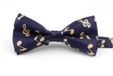 Vlinderstrik blauw met goudgele muziektekens